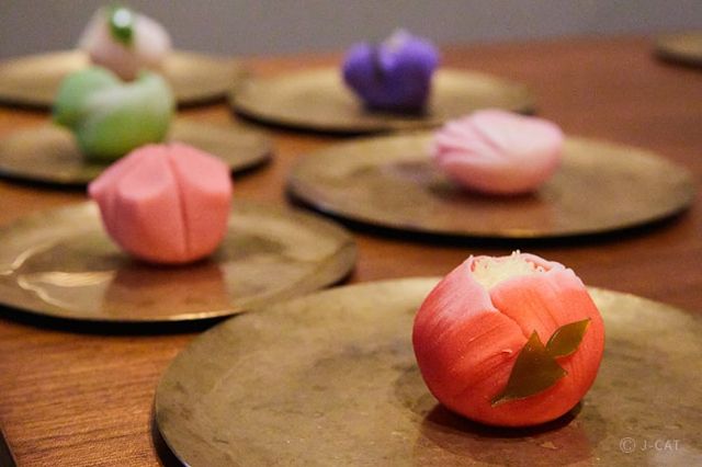 Seasonal wagashi sweets created during a traditional wagashi-making experience in Asakusa Tokyo