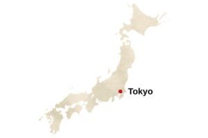 aMap of Japan highlighting the location of Tokyo in eastern Honshu